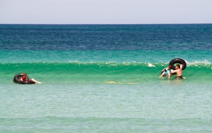 One of their favourite things to do is getting to play in the water.  We blew up tyre tubes for them to bob around in the water on.